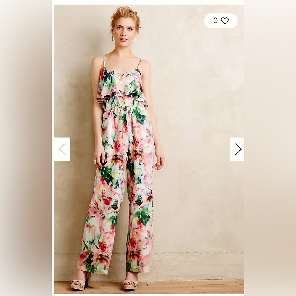 Anthropologie Fleur Wood Ikebana Silk strappy Jumpsuit M